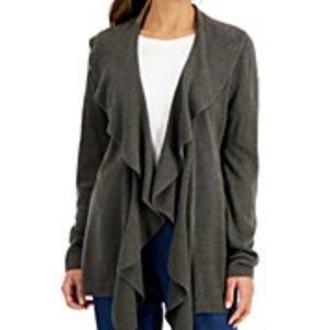 Pink Rose Grey ruffle open front cardigan sweater L